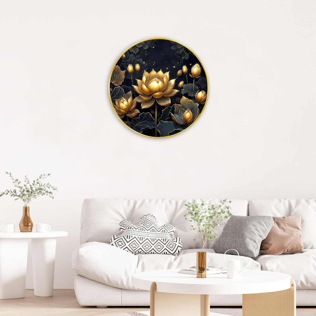 NOBILITY Golden Lotus Painting modern sparkle lamination Flower wall art with premium golden slim frame for Home Living Room Office Wedding Return Christmas Diwali Gift Items for Friends Family