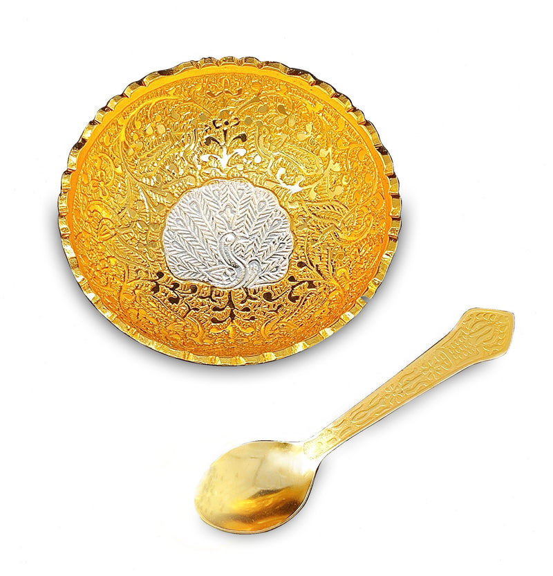 NOBILITY Bowl Spoon Set Gold and Silver Plated Leaf Shaped Designed with Velvet Box Dry Fruit Dessert Serving Sets Friends Family Home Decorative Corporate Gifts Wedding Return Gift