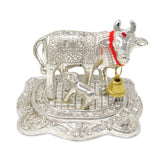 NOBILITY Small Kamdhenu Cow with Calf Metal Statue Showpiece Decorative Item for Home Office Diwali Decoration Pooja Items Wedding Return Gifts