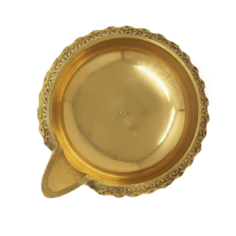 NOBILITY Kuber Diya Small Brass Handmade Oil Lamp with Golden Engraved Made of Virgin Brass Metal Diwali Diya Vilakku for Diwali Decoration Puja Traditional Indian Deepawali Pooja Gift Items