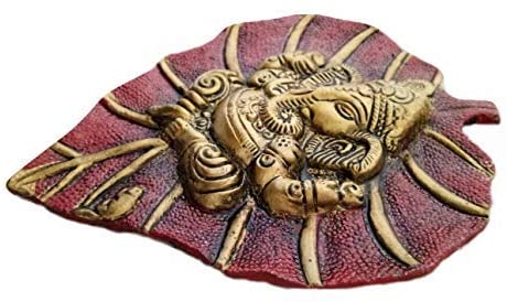 NOBILITY Metal Ganesha On Leaf Idol Wall Hanging Statue Article for Home Wall Decor, Room Decor, Best for Housewarming, Wedding Gifts