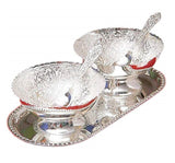 NOBILITY Bowl Spoon Tray Set Silver Plated Dessert Dry Fruits Serving Diwali Christmas Eid Wedding Return Gifts Friends Family Housewarming Home Decoration Corporate Gift items