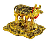 NOBILITY Golden Small Kamdhenu Cow with Calf Metal Statue with Blue Gift Box Decorative Item Showpiece for Home Office Diwali Decoration items Wedding Return Gifts