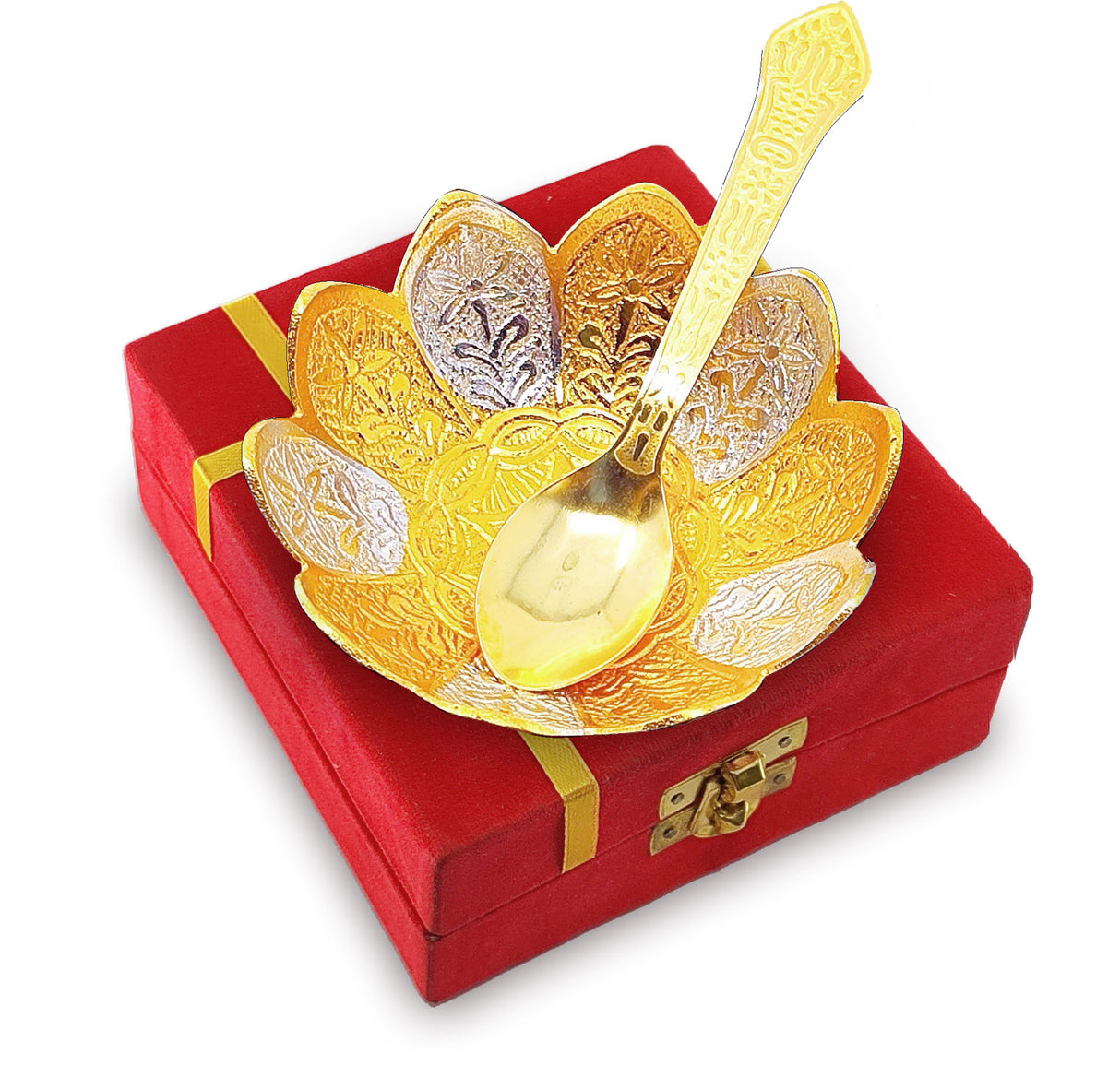 NOBILITY Silver Plated Bowl Spoon Set Light Weight with Red Box Dessert Dry Fruits Serving Wedding Return Gifts Diwali Christmas Eid Friends Family Home Decoration Corporate Gift Items