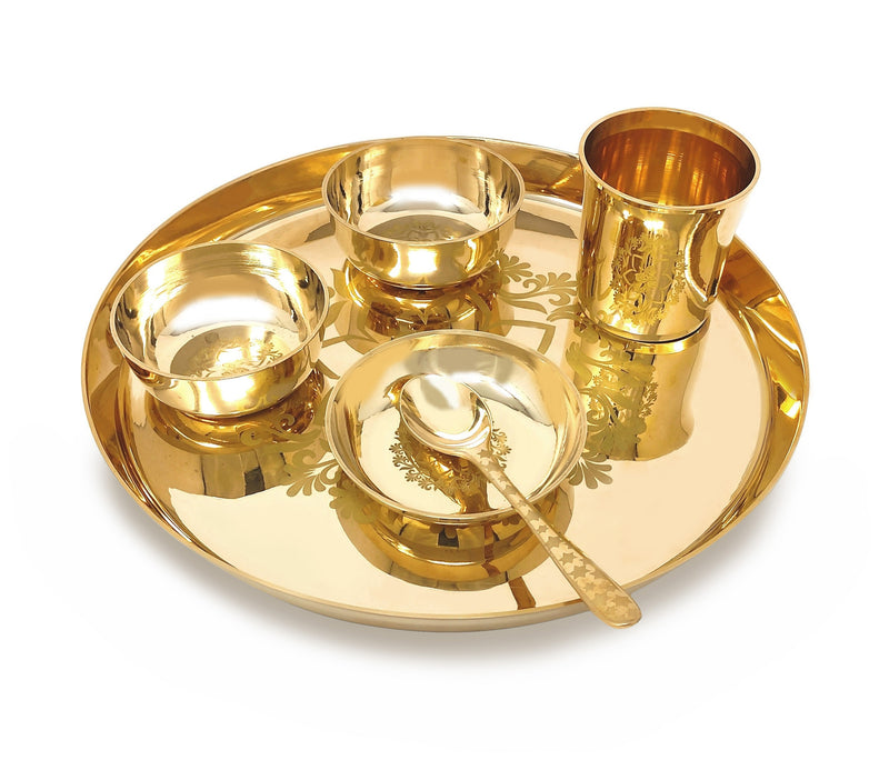 NOBILITY Brass Dinner Set 12 Inch Flower Design for Daily Use Annaprashan Sanskar Rice Ceremony Gift for Girls Boys Kids Adlut Festive Birthday Return Home Decorative Gifts Items