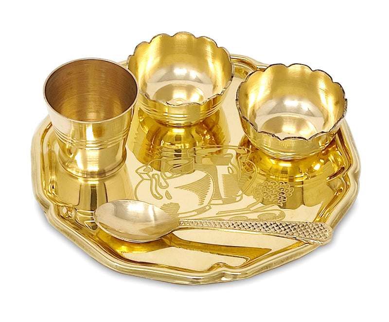 NOBILITY Pooja thali Set Brass Small 6 Inch Laddu Gopal Bhog Thali for Janmashtami Decoration Puja Item Festival Puja Krishna Bhog Thali Set for Home Office Mandir Return Gift Items