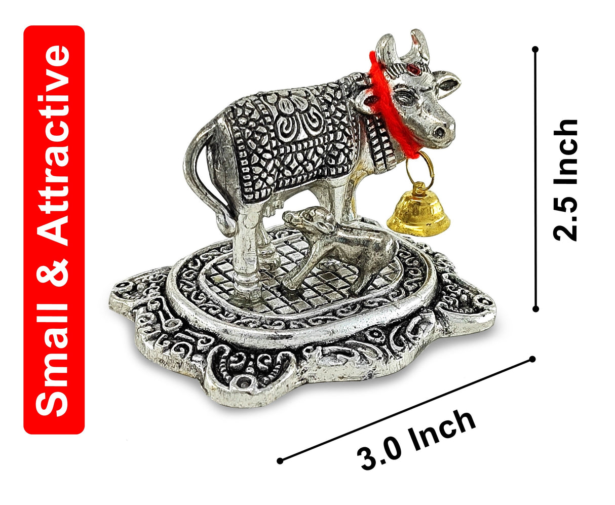 NOBILITY Small Kamdhenu Cow with Calf Metal Statue Decorative Item Showpiece for Home Office Diwali Decoration Items Wedding Return Gifts