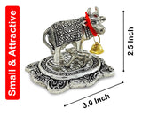 NOBILITY Small Kamdhenu Cow with Calf Metal Statue with Blue Gift Box Decorative Item Showpiece for Home Office Diwali Decoration Items Wedding Return Gifts