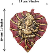 NOBILITY Metal Ganesha On Leaf Idol Wall Hanging Statue Article for Home Wall Decor, Room Decor, Best for Housewarming, Wedding Gifts