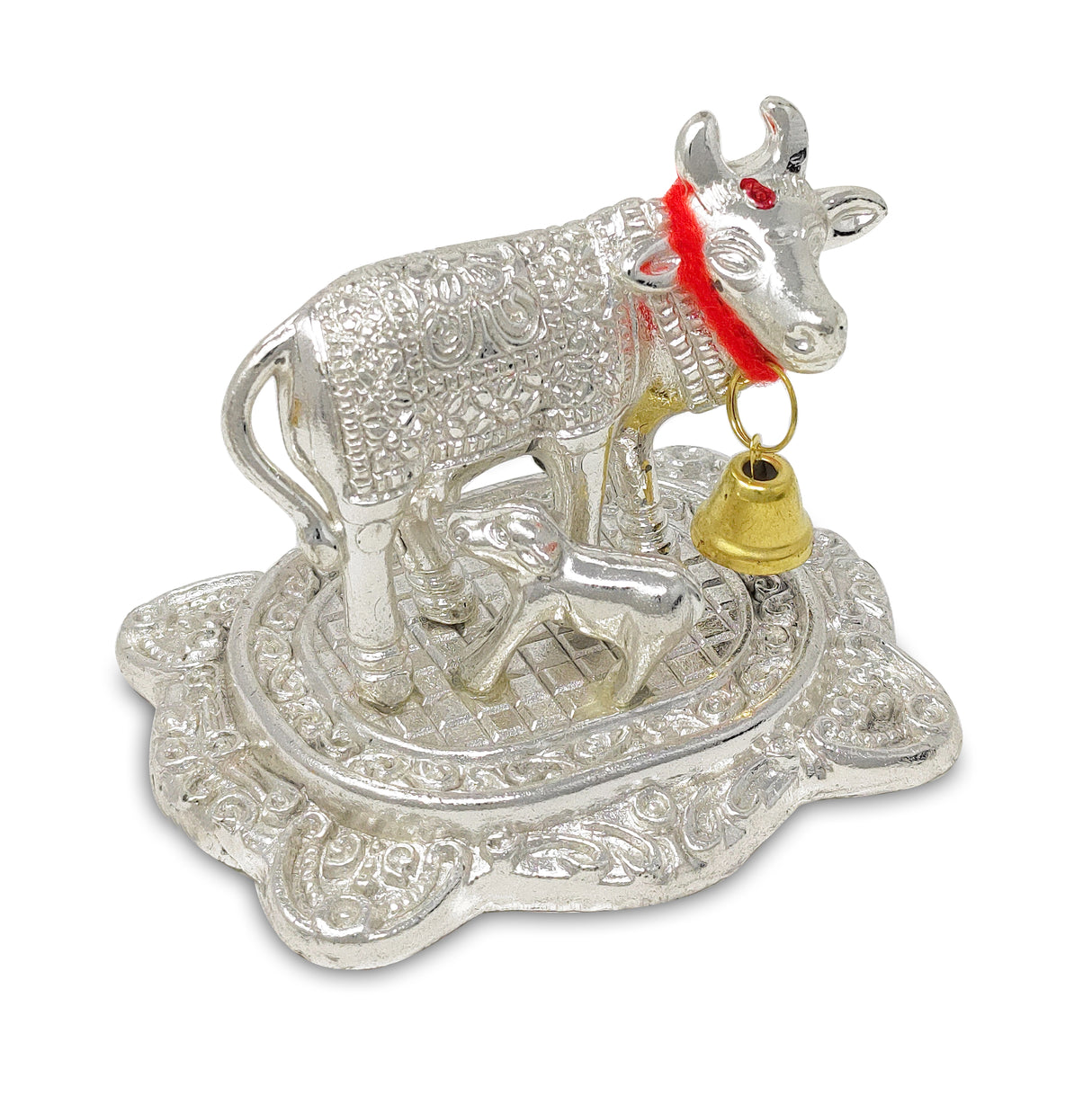 NOBILITY Small Kamdhenu Cow with Calf Metal Statue Showpiece Decorative Item for Home Office Diwali Decoration Pooja Items Wedding Return Gifts