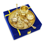 NOBILITY Pure Brass Pooja Thali Set 6 Inch with Blue Velvet Gift Box