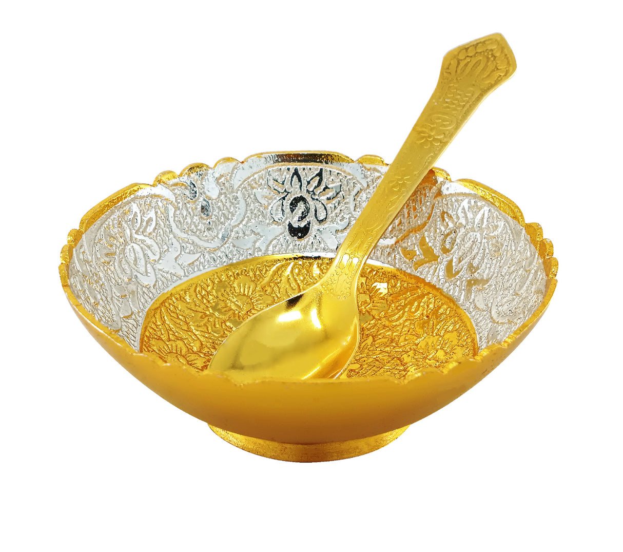 NOBILITY Bowl Spoon Set Gold and Silver Plated with Velvet Box Dry Fruit Dessert Serving Sets Friends Family Home Decorative Corporate Diwali Gifts Wedding Return Gift Items