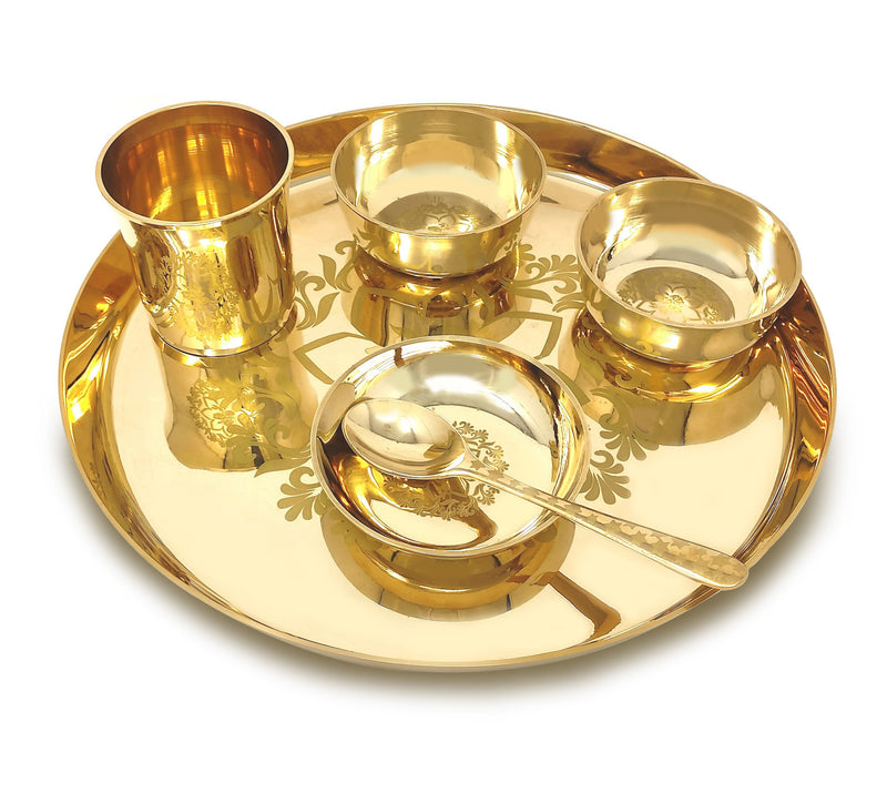 NOBILITY Brass Dinner Set 12 Inch Flower Design for Daily Use Annaprashan Sanskar Rice Ceremony Gift for Girls Boys Kids Adlut Festive Birthday Return Home Decorative Gifts Items