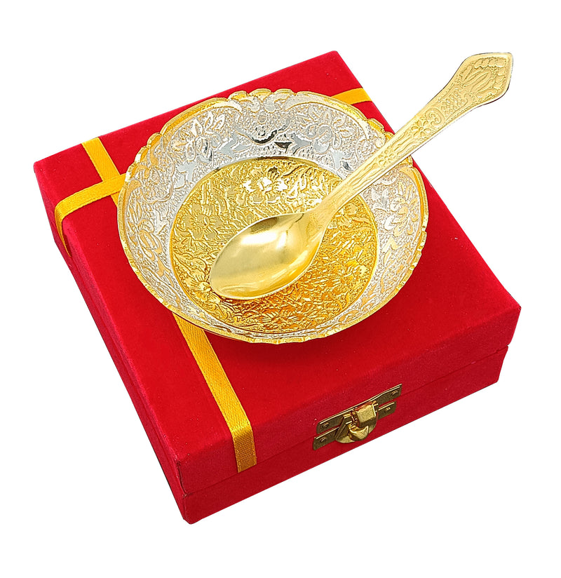 NOBILITY Bowl Spoon Set Gold & Silver Plated Dry Fruits Dessert Serving Friends Family Housewarming Home Decoration Corporate Wedding Return Gifts Diwali Eid Christmas Gift items