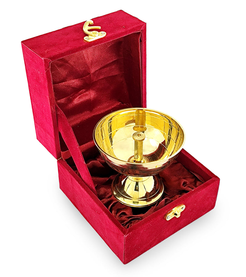 NOBILITY Brass Piyali Diya with Velvet Gift Box Traditional Oil Lamp Deepak Lamp Panchmahal Deepam for Pooja Mandir Diwali Indian Puja Items Wedding Return Gifts