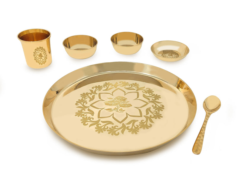 NOBILITY Brass Dinner Set 12 Inch Flower Design for Daily Use Annaprashan Sanskar Rice Ceremony Gift for Girls Boys Kids Adlut Festive Birthday Return Home Decorative Gifts Items