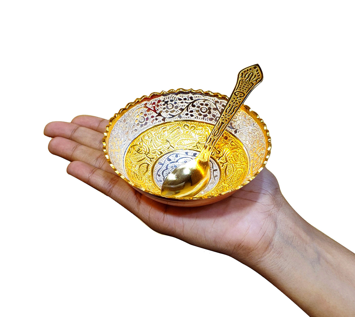 NOBILITY Silver Plated Light Weight Bowl Spoon Set with Red Box Diwali Christmas Eid Wedding Return Home Decoration Friends Family Corporate Gift Items Dessert Dry Fruits Serving Gifts