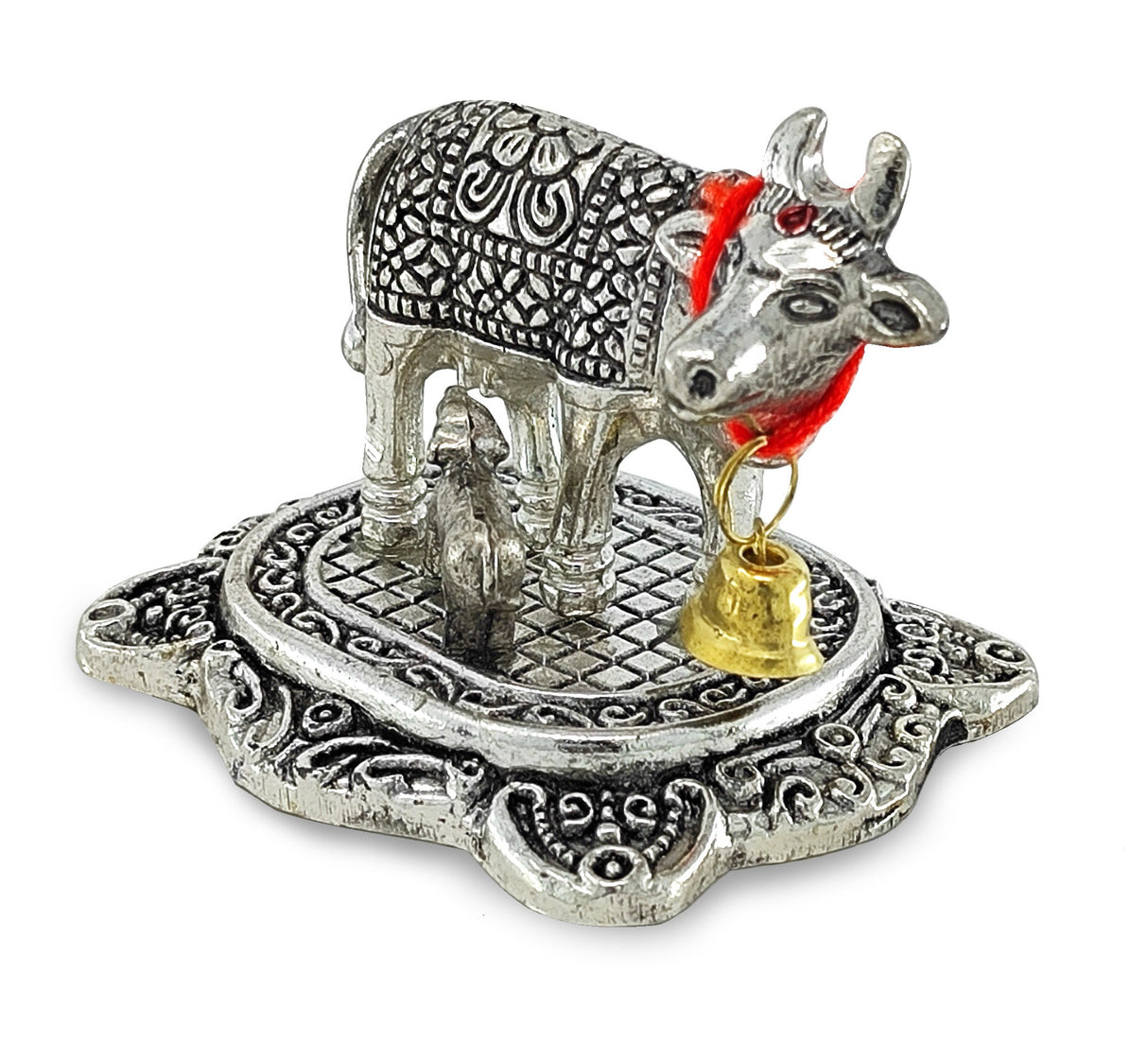 NOBILITY Small Kamdhenu Cow with Calf Metal Statue Decorative Item Showpiece for Home Office Diwali Decoration Items Wedding Return Gifts