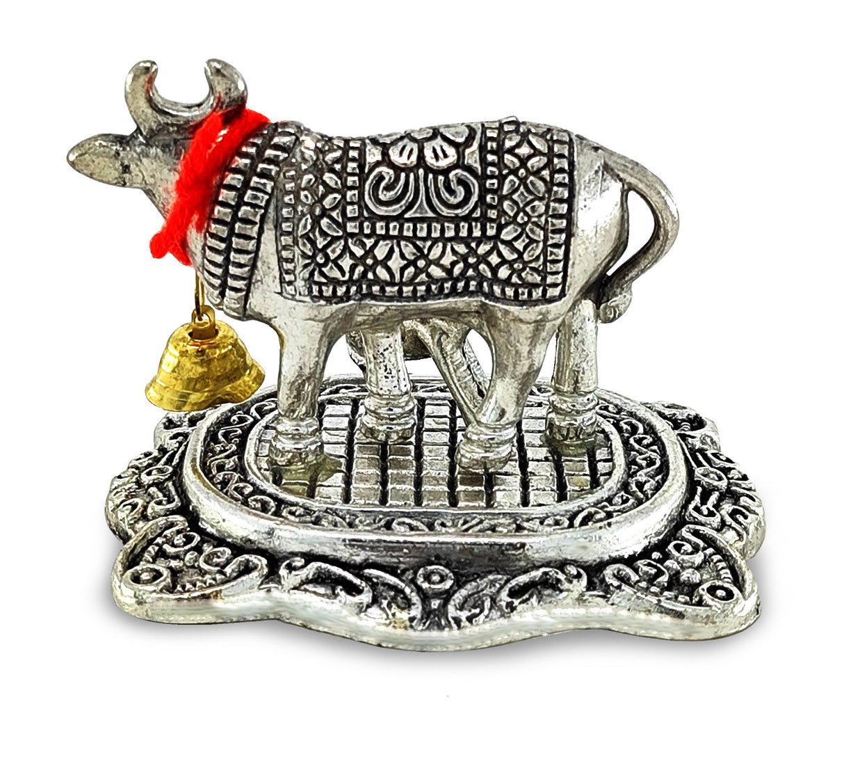 NOBILITY Small Kamdhenu Cow with Calf Metal Statue Decorative Item Showpiece for Home Office Diwali Decoration Items Wedding Return Gifts