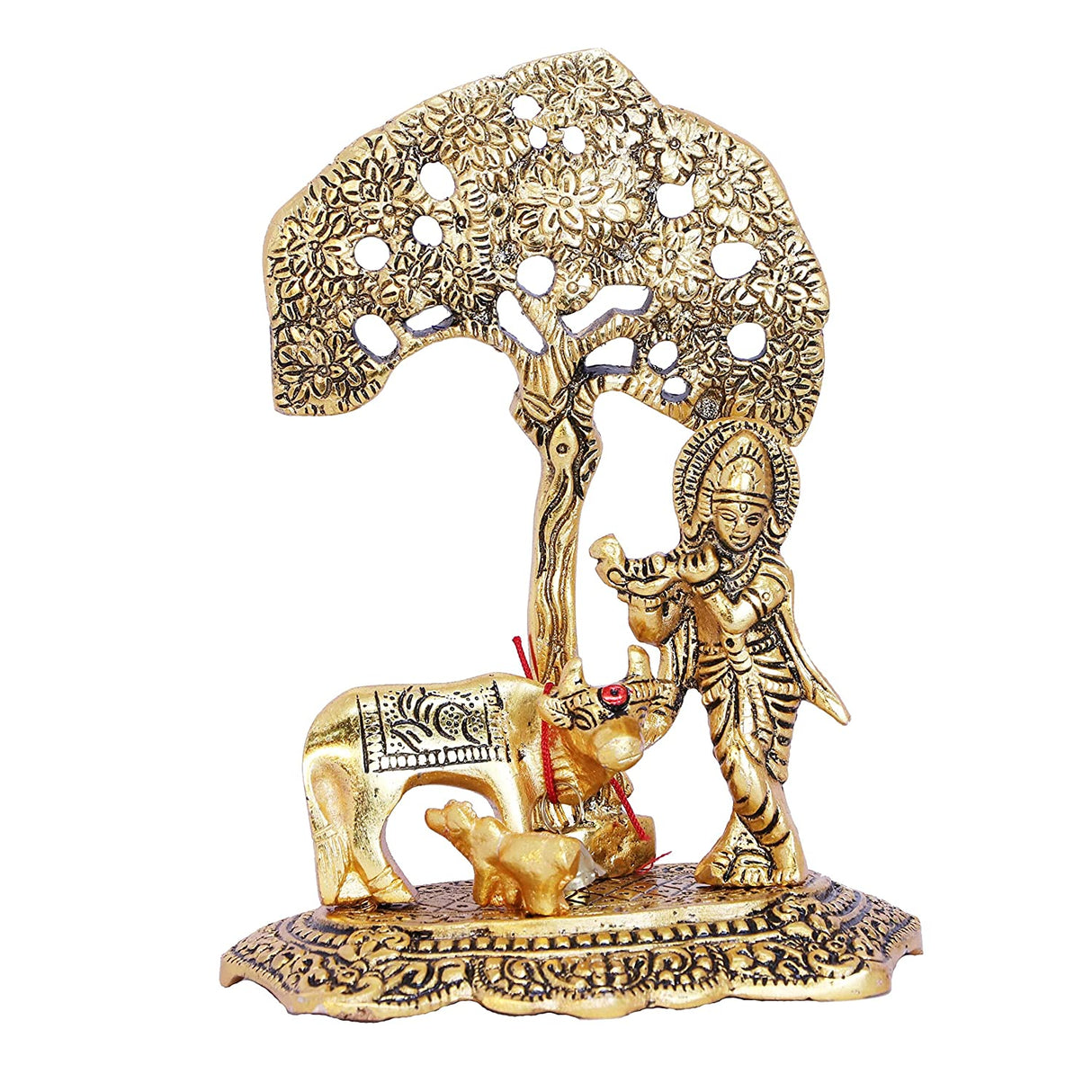 NOBILITY Krishna Statue Idol with Cow and Calf Under Tree Idol Hindu Puja Religious Murti for Janmashtami Diwali Home Decoration Temple Pooja Decor Wedding Return Gift Items