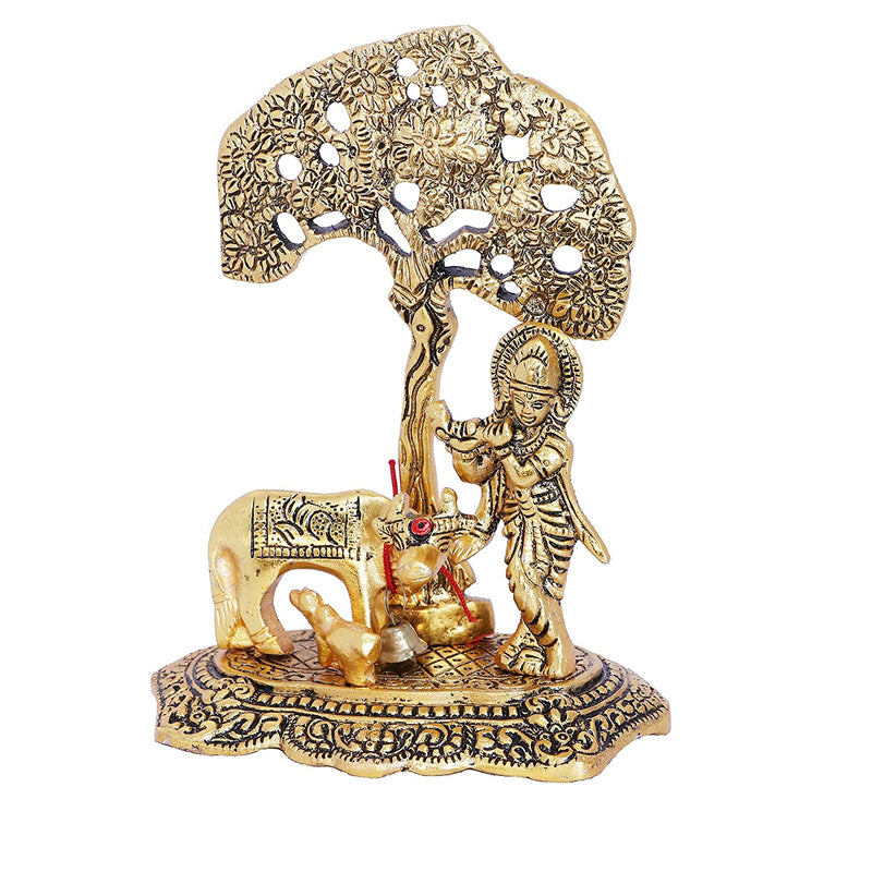 NOBILITY Krishna Statue Idol with Cow and Calf Under Tree Idol Hindu Puja Religious Murti for Janmashtami Diwali Home Decoration Temple Pooja Decor Wedding Return Gift Items