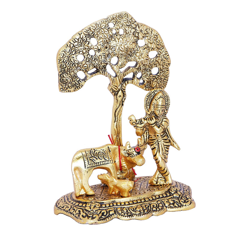 NOBILITY Krishna Statue Idol with Cow and Calf Under Tree Idol Hindu Puja Religious Murti for Janmashtami Diwali Home Decoration Temple Pooja Decor Wedding Return Gift Items