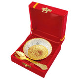 NOBILITY Bowl Spoon Set Gold and Silver Plated with Velvet Box Dry Fruit Dessert Serving Sets Friends Family Home Decorative Corporate Diwali Gifts Wedding Return Gift Items