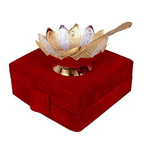 NOBILITY Bowl Spoon Set Gold & Silver Plated Dessert Dry Fruits Serving Sets for Wedding Return Gift Items Diwali Home Decorative Gifts for Friends Relative