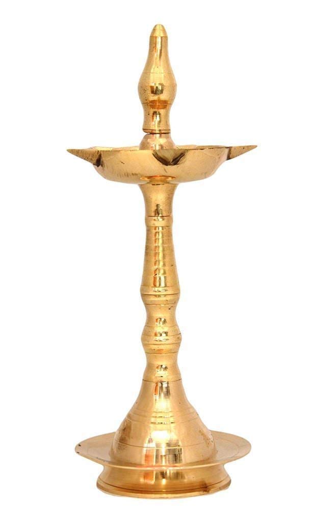 NOBILITY Brass Oil Lamp Diya Kerala Traditional Samai Deepak Lamp Kutthu vilakku Panchmahal Deepam for Pooja Mandir Diwali Indian Gift Items Puja Set Pack of 2