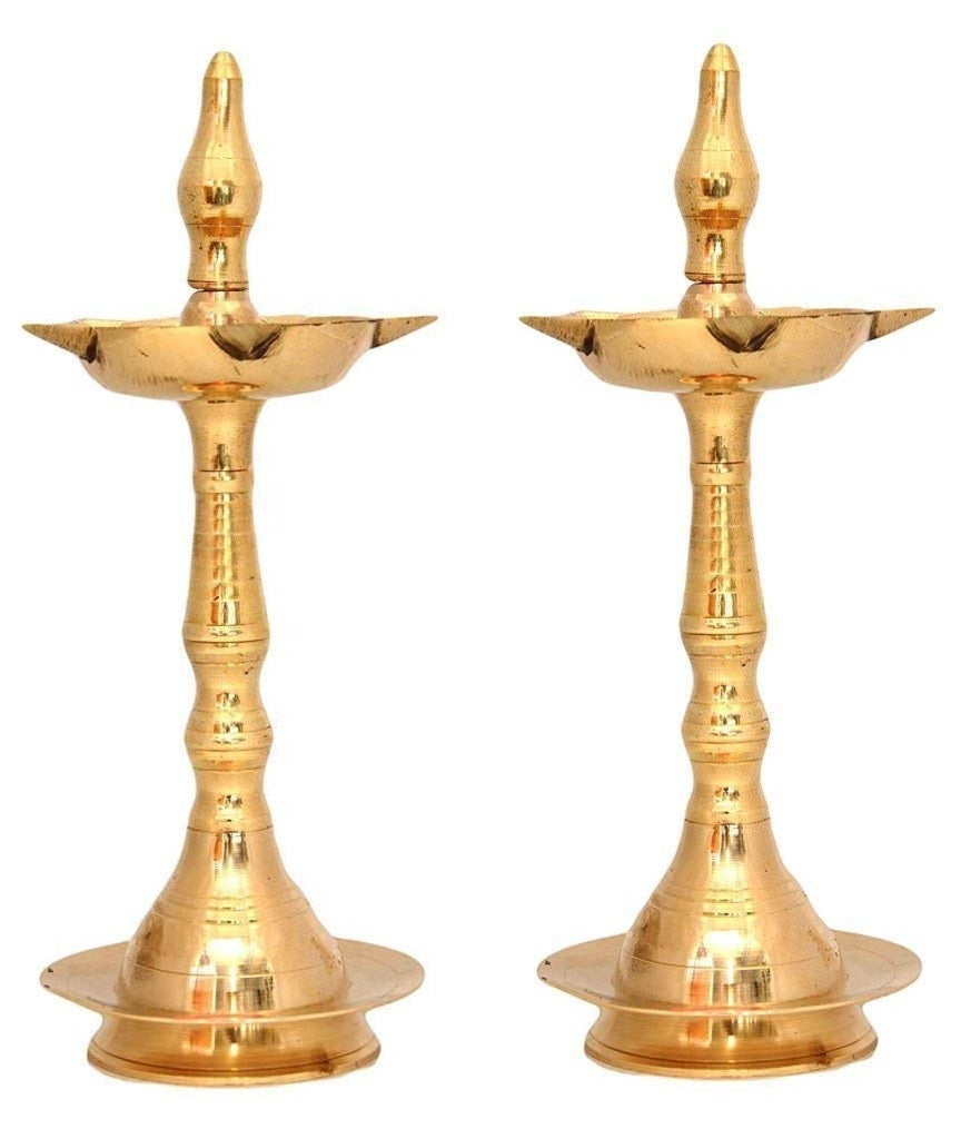 NOBILITY Brass Oil Lamp Diya Kerala Traditional Samai Deepak Lamp Kutthu vilakku Panchmahal Deepam for Pooja Mandir Diwali Indian Gift Items Puja Set Pack of 2