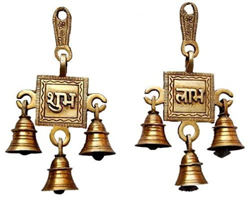 NOBILITY Brass Subh Labh Bells Wall Hanging Idol Decorative Showpiece Antique Finish Wall Art Decor Statue