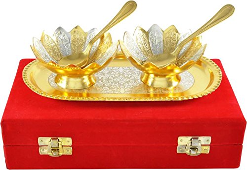 NOBILITY Gold Silver Plated Bowl Spoon Tray Set Dry Fruits Dessert Serving Set Diwali Gifts Friends Family Home Decorative Corporate Christmas Wedding Return Gift Items