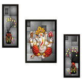 NOBILITY Ganesha Framed Painting Set of 3 Ganesh Wall Art Decor Statue Idol Decoration for Home Living Room Office Wedding Return Gift Items friends family