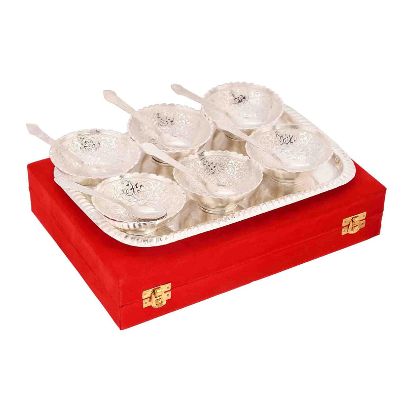 NOBILITY Bowl Spoon Tray Set Silver Plated Dry Fruits Dessert Serving Friends Family Housewarming Home Decoration Corporate Wedding Return Gifts Diwali Eid Christmas Gift items