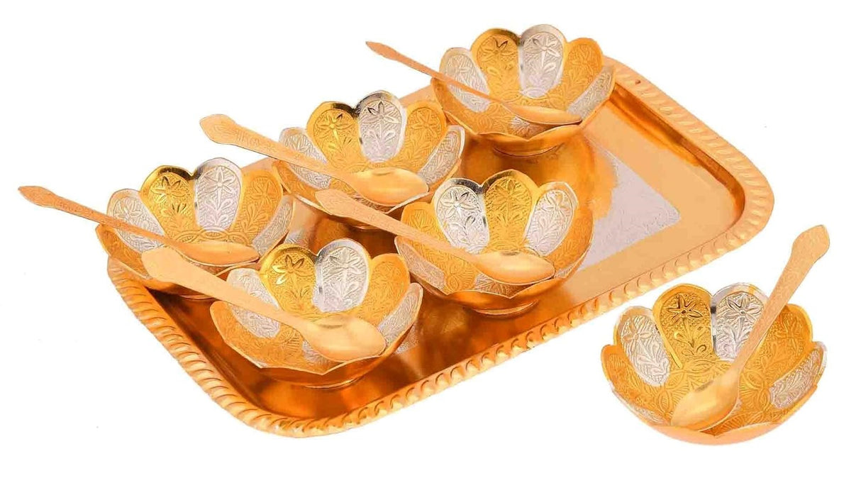 NOBILITY Bowl Spoon Tray Set Gold Silver Plated Dessert Dry Fruits Serving Friends Family Home Decoration Housewarming Corporate Wedding Return Gift Diwali Eid Christmas Gifts items