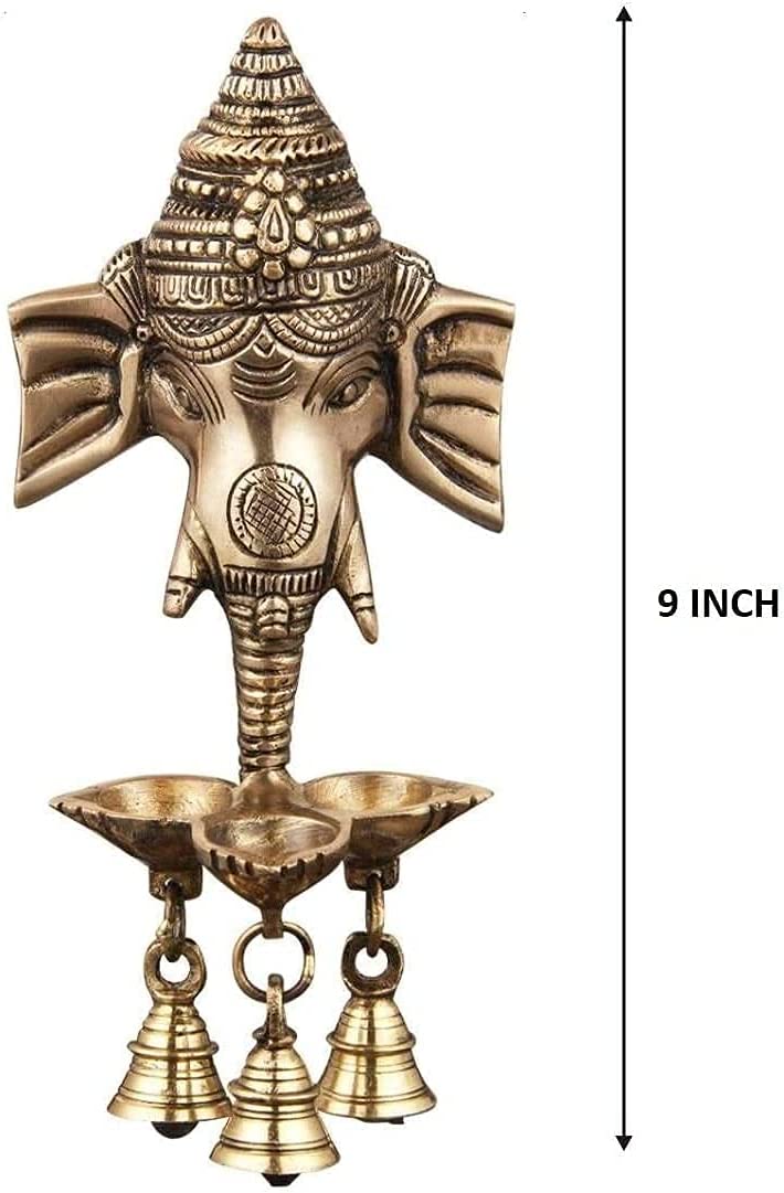 NOBILITY Ganesha Brass Hanging Diya Statue with Bell Standard Ganesh Idol for Pooja Home Decorative Puja Diwali Wedding Return Gift Items