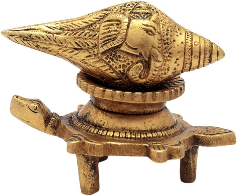 NOBILITY Brass Vishnu Shankh Conch Shell with Vastu Fengshui Tortoise for Good Luck