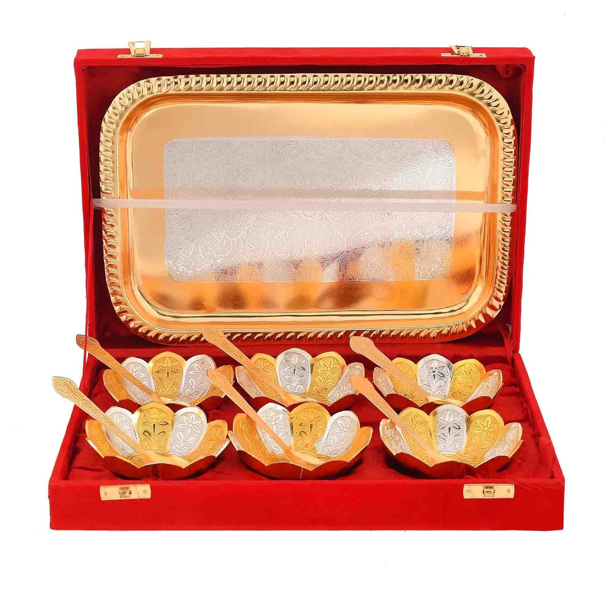 NOBILITY Bowl Spoon Tray Set Gold Silver Plated Dessert Dry Fruits Serving Friends Family Home Decoration Housewarming Corporate Wedding Return Gift Diwali Eid Christmas Gifts items