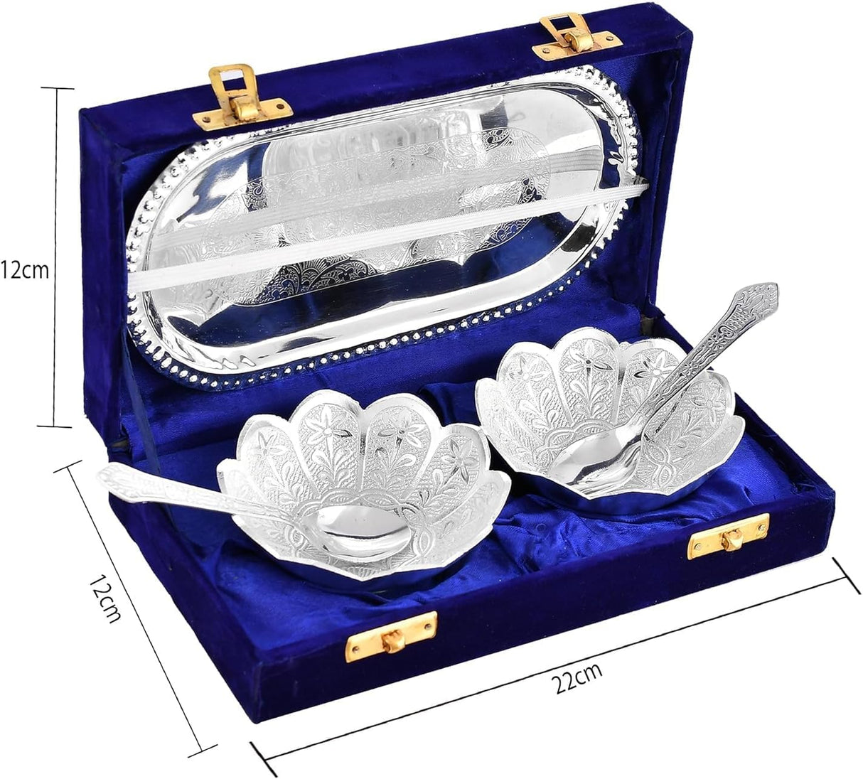 NOBILITY Silver Plated Bowl Spoon Tray Set Dessert Dry Fruits Serving Diwali Christmas Eid Wedding Return Gifts Friends Family Home Decoration Housewarming Corporate Gift items