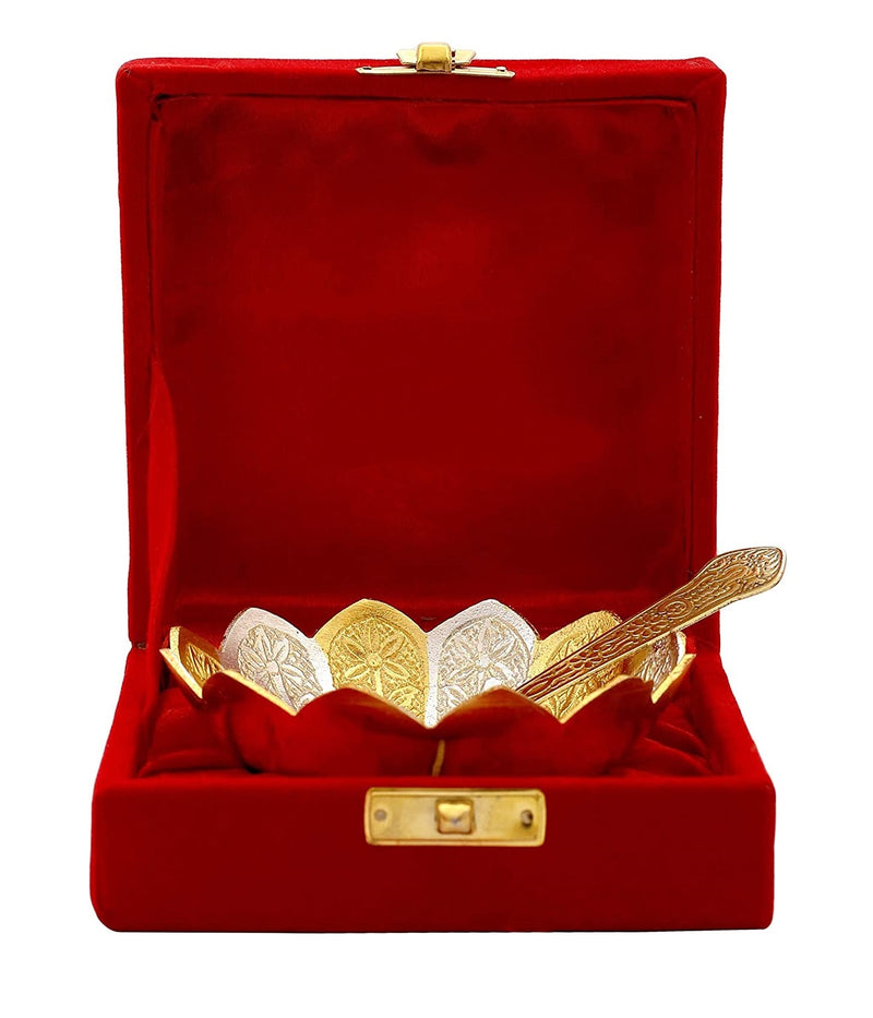 NOBILITY Bowl Spoon Set Gold & Silver Plated Dessert Dry Fruits Serving Sets for Wedding Return Gift Items Diwali Home Decorative Gifts for Friends Relative