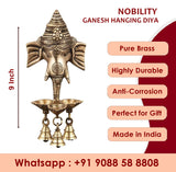 NOBILITY Ganesha Brass Diya Hanging with Bell Premium Ganesh Idol for Home Temple Mandir Mandap Diwali Office Decorative Pooja Set Puja Thali Wedding Return Gift Items