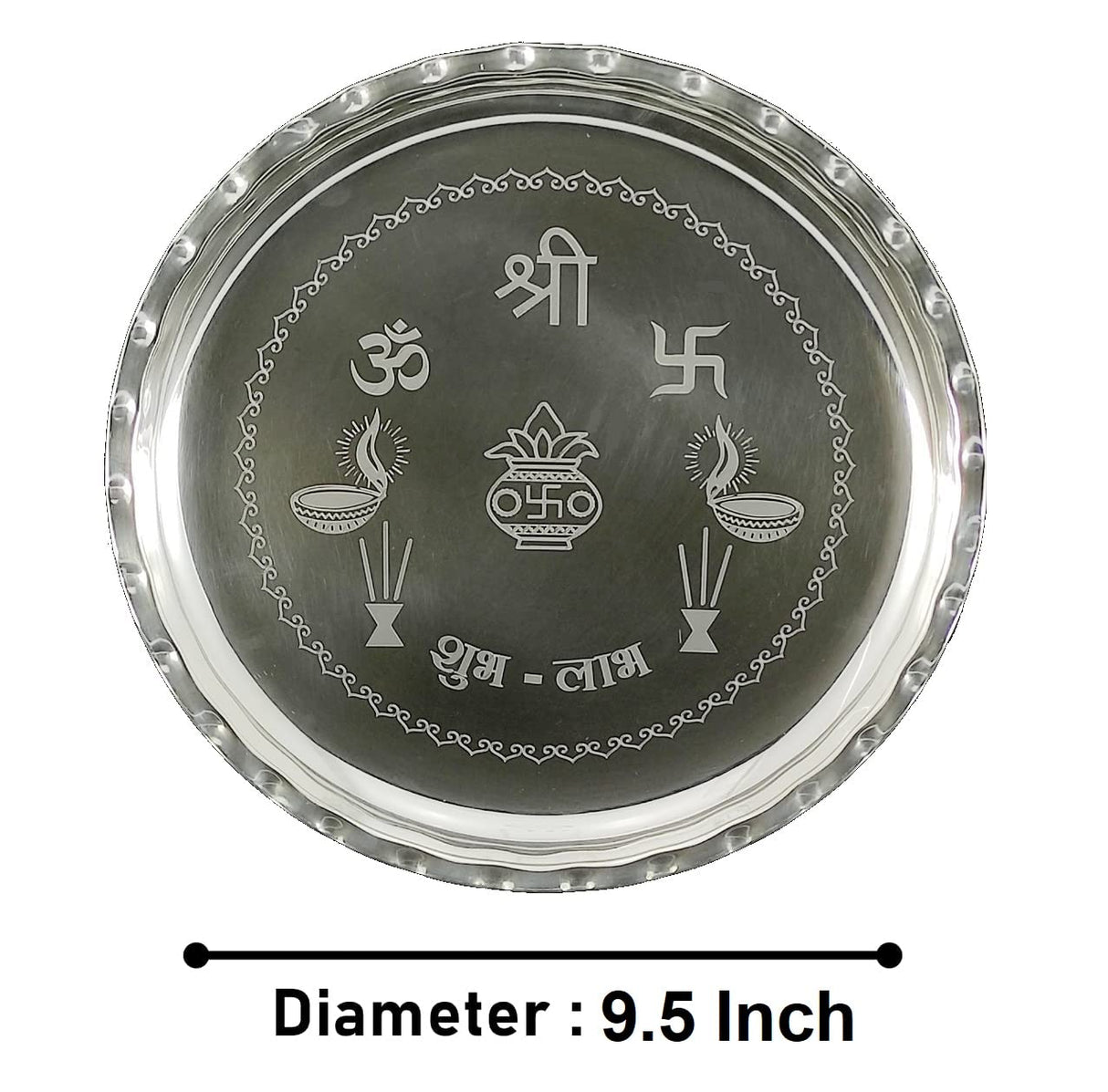 Bengalen Silver Plated Pooja thali Set 9.5 Inch with Plate Kalash Palli Diya Kumkum Holder Bowl Dhup Dan Coin Ghanti Puja Thali for Diwali Home Mandir Office Wedding Return Gift Items