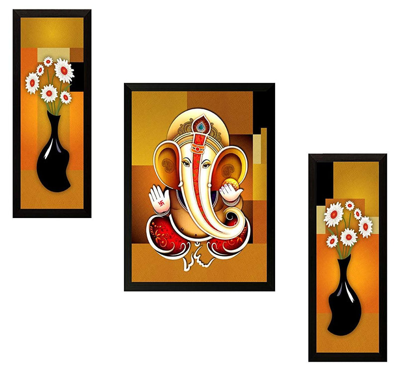 NOBILITY Ganesha Framed Painting Set of 3 Ganesh Wall Art Decor Statue Idol Decoration for Home, Living Room, Office, Gift for friends or family