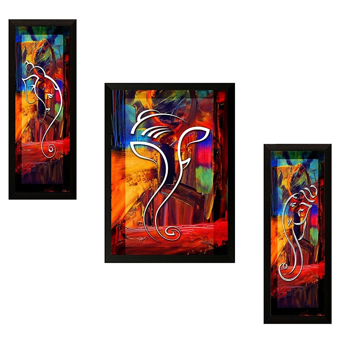 NOBILITY Ganesh Framed Painting Set of 3 Ganesha Wall Art Decor Statue Idol Decoration for Home Living Room Office Wedding Return Gift Items friends family