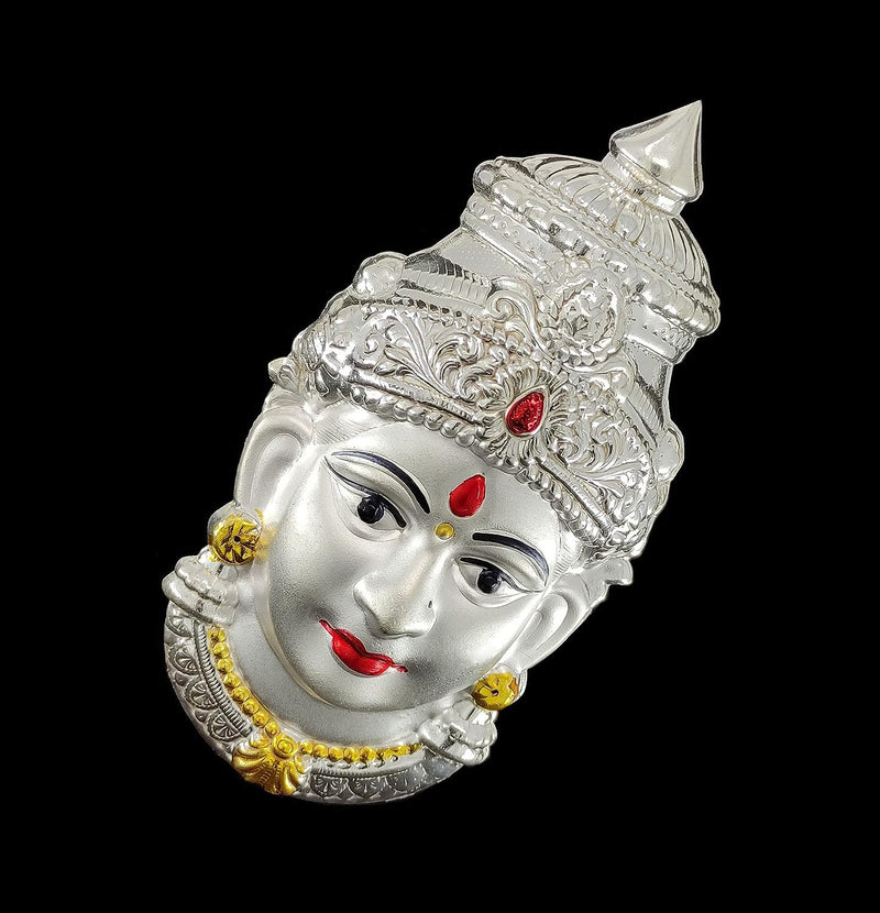 NOBILITY Silver Plated Laxmi Mukhota Varalakshmi Idol Statue for Daily Pooja Occasion Puja Gift Items for Temple, Home, Office and Festive Season