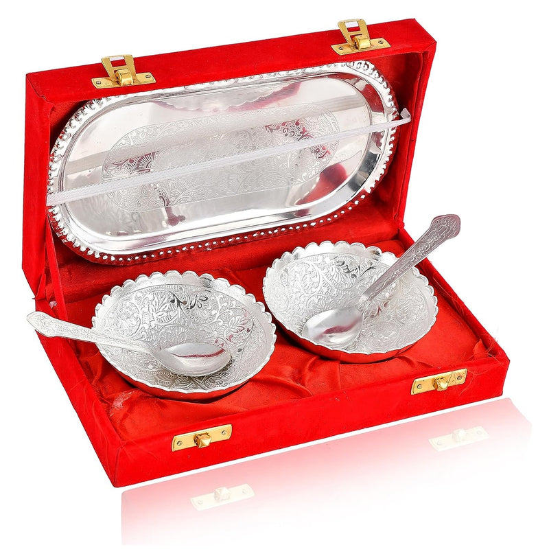 NOBILITY Bowl Spoon Tray Set Silver Plated Dry Fruits Dessert Serving Set Diwali Christmas Eid Wedding Return Gifts Friends Family Home Decorative Housewarming Corporate Gift tems