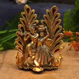 NOBILITY Radha Krishna Idol Statue with Diya Metal Gold Plated Peacock Design Hindu Religious Radha Krishan Showpiece