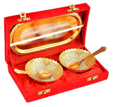 NOBILITY Bowl Spoon Tray Set Gold and Silver Plated Dry Fruits Dessert Serving Set Diwali Christmas Eid Wedding Return Gifts Friends Family Home Decorative Housewarming Corporate Gift tems