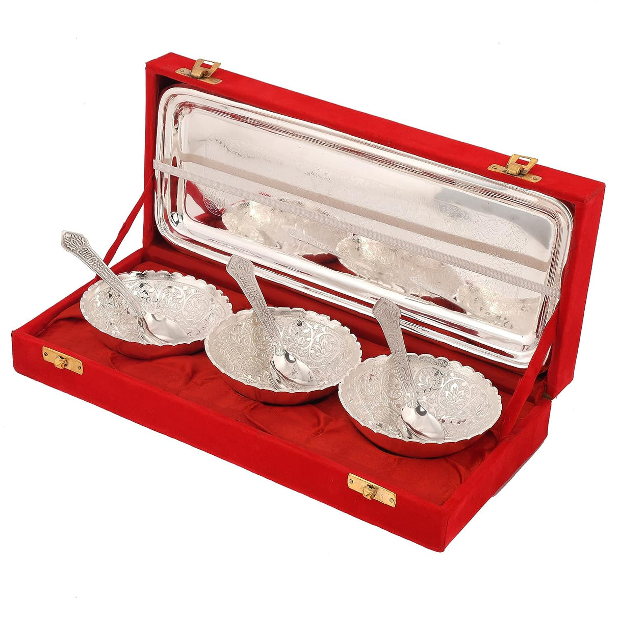 NOBILITY Bowl Spoon Tray Set Silver Plated Dry Fruits Dessert Serving Wedding Return Gifts Friends Family Housewarming Home Decoration Corporate Diwali Eid Christmas Gift items