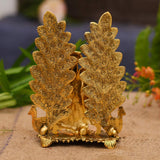 NOBILITY Radha Krishna Idol Statue with Diya Metal Gold Plated Peacock Design Hindu Religious Radha Krishan Showpiece